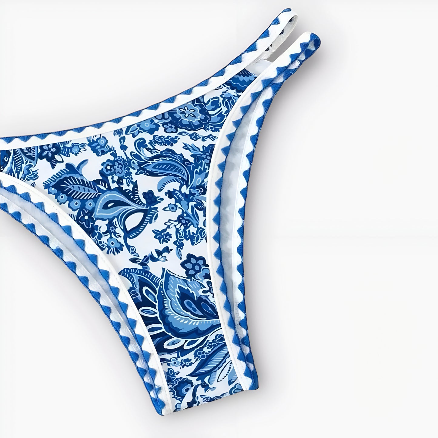Maillot de bain triangle imprimé bleu et blanc style céramique – 2 p