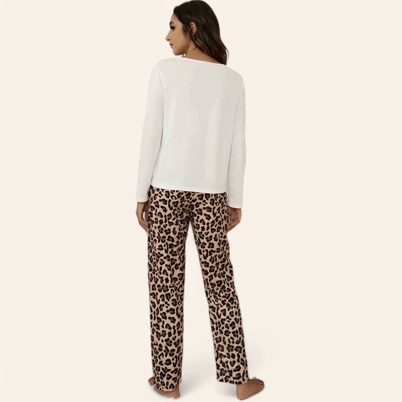 Ensemble pyjama léopard imprimé cœur et lettres - Haut manches longues et pantalon