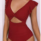 Maillot de bain une pièce noir femme – décolleté plongeant & volants Linoa