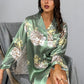 Chemise de nuit femme satin noire imprimée fleurs élégantes